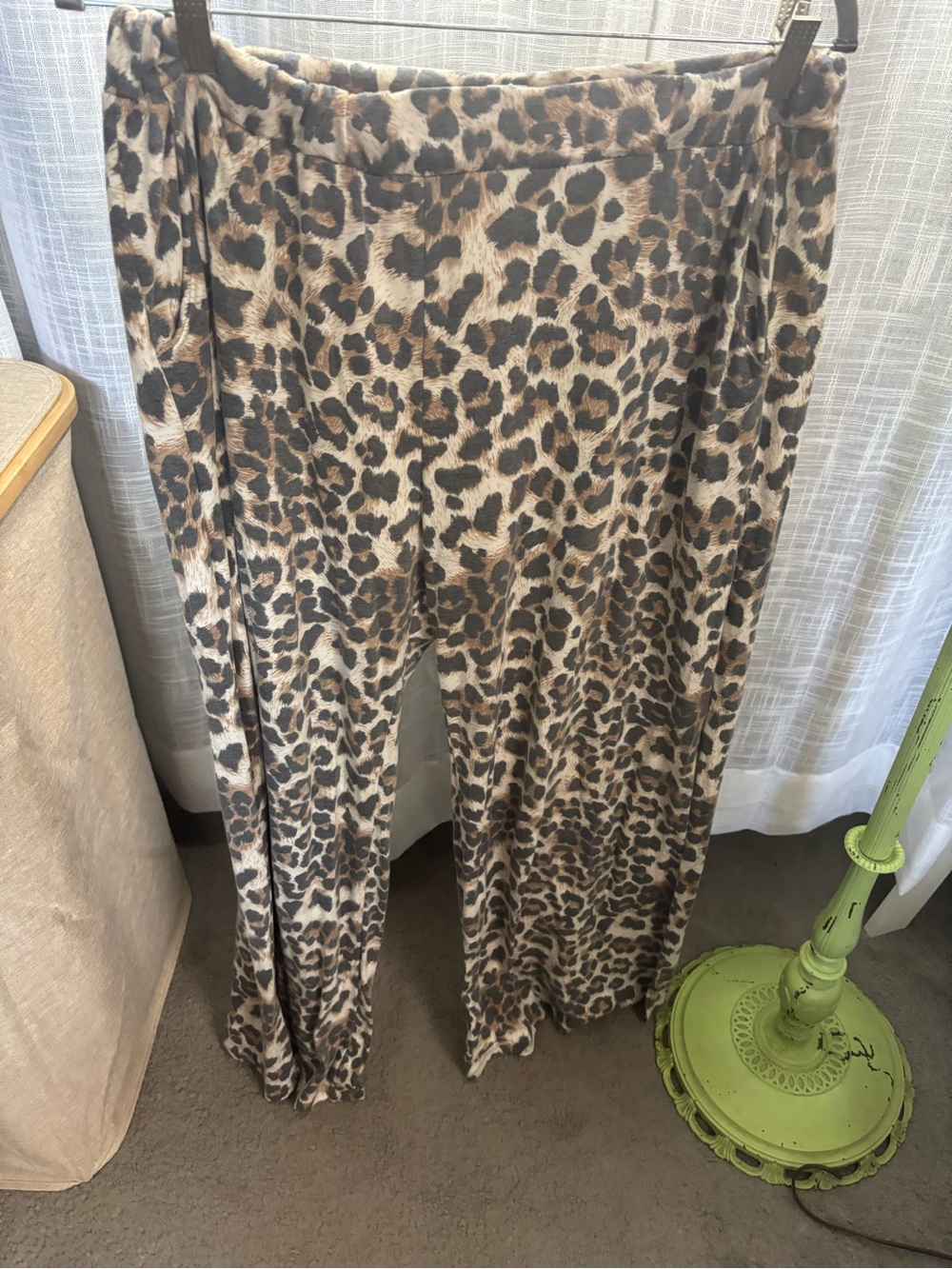 Leopard Print Wide Leg Pants - Neutral Tones